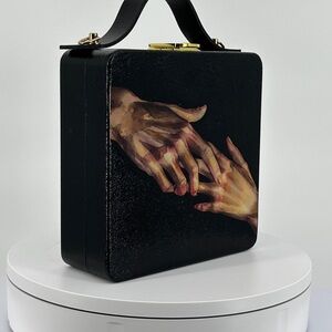 Elegant Black Hand-Painted Women's Bag, wooden